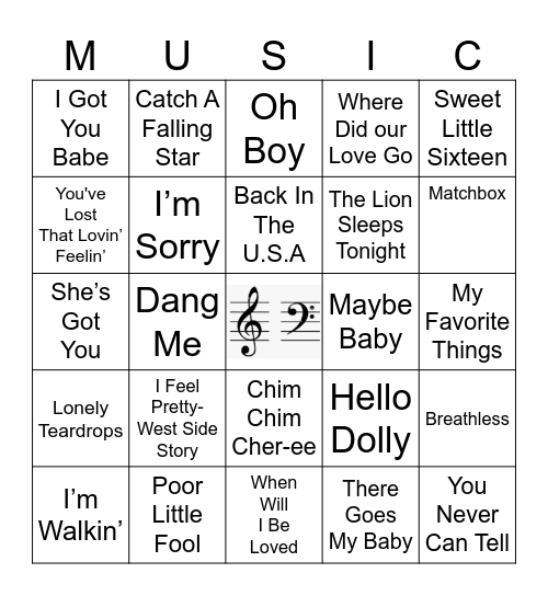 1955-1965 Bingo Card