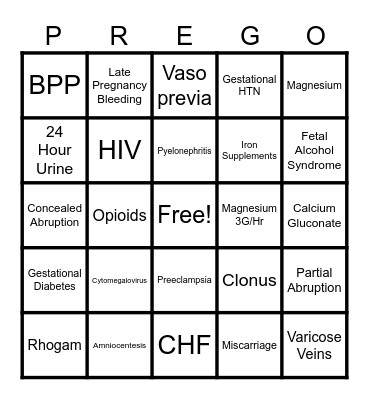 Prenatal Bingo Card