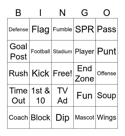 Game Day Bingo Card