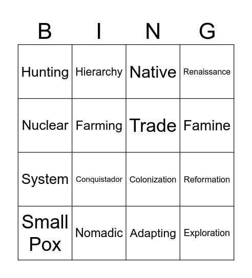 History Bingo Card