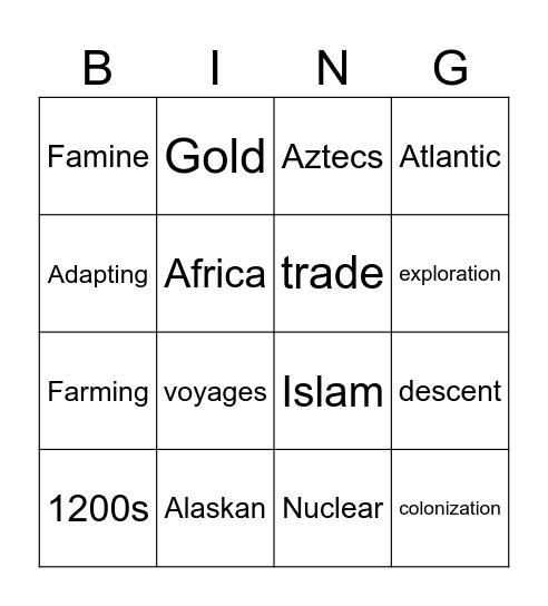 titled Bingo Card
