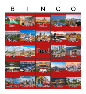Capital Cities Bingo Card