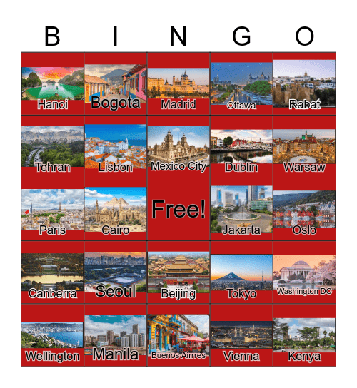 Capital Cities Bingo Card