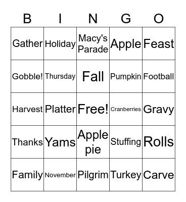 Thanksgiving Bingo Card