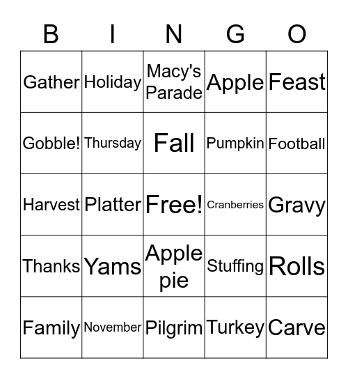 Thanksgiving Bingo Card