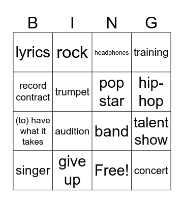 Music Word Bingo Card
