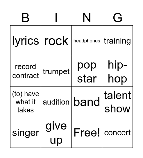 Music Word Bingo Card