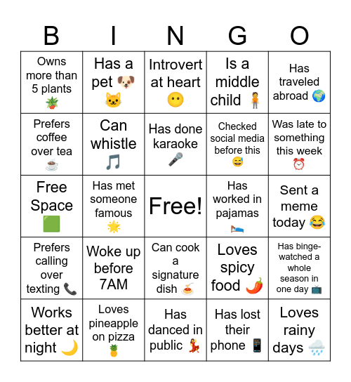 Untitled Bingo Card