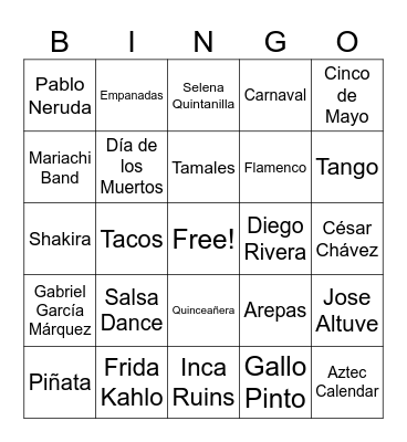 TOPS HS Hispanic Heritage Month Bingo Card