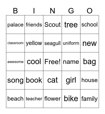 Spelling the words Bingo Card