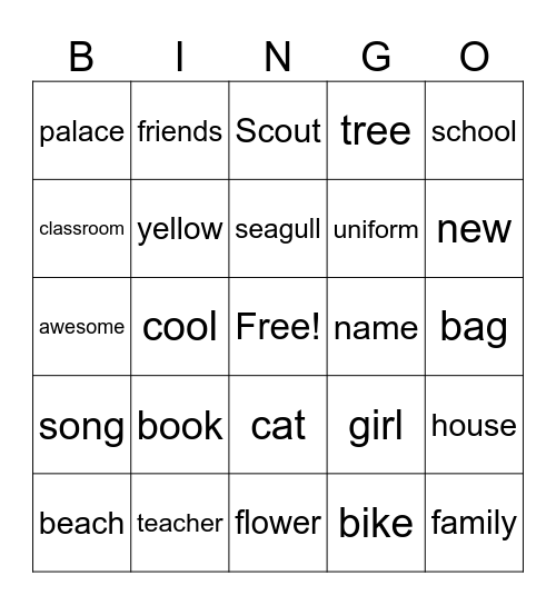 Spelling the words Bingo Card