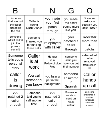 Hunger is a Policy Bingo Card