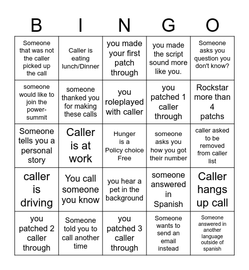 Hunger is a Policy Bingo Card