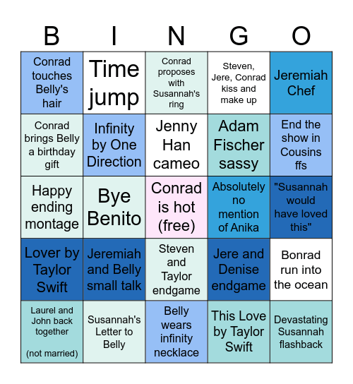 The Summer I Turned Pretty Finale Bingo Card