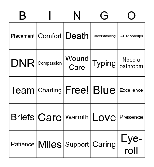 Hospice Honors Bingo Card