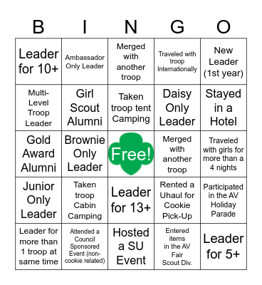 Girl Scout Leader Bingo Card