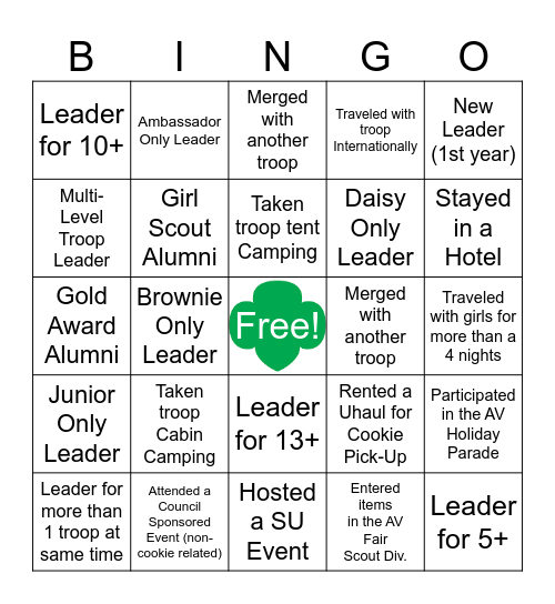 Girl Scout Leader Bingo Card
