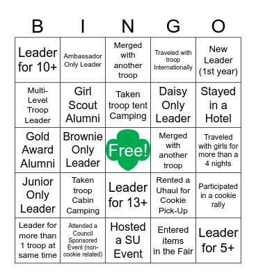 Girl Scout Leader Bingo Card