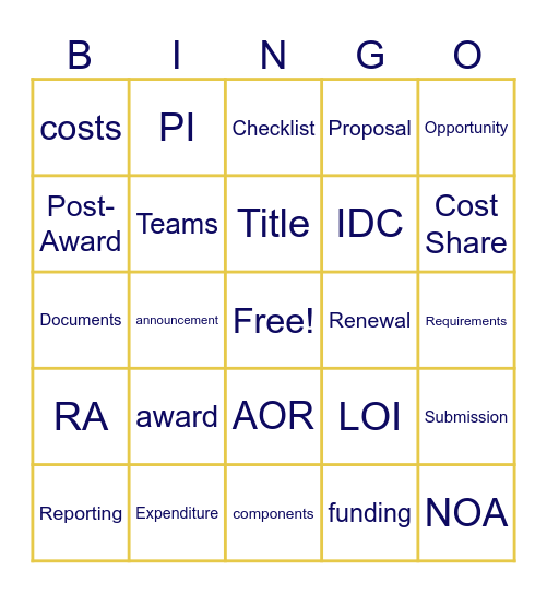 How to gracefully fall into a FOA and naturally spring into a NOA Bingo Card