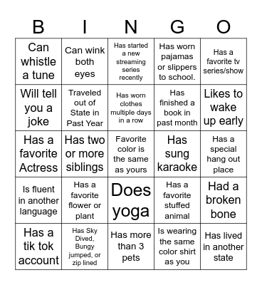 Ice-Ice Breaker! Bingo Card