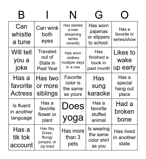 Ice-Ice Breaker! Bingo Card