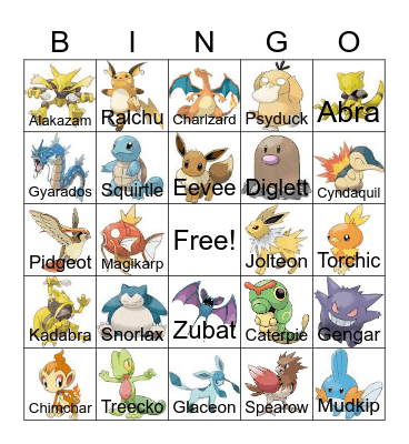 Pokemon Bingo Card