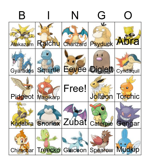 Pokemon Bingo Card