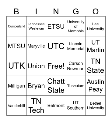 College Bingo Card