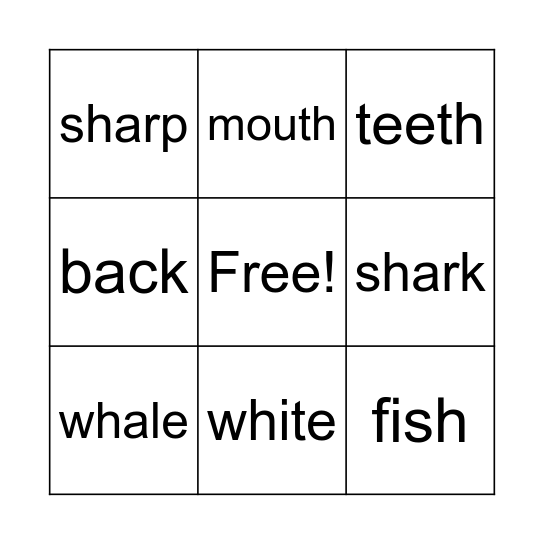 All About Sharks Bingo Card