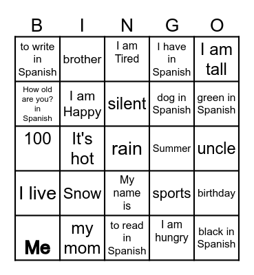 Vocabulario de  Español   Bingo Card
