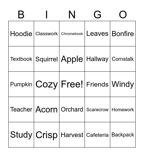Fall Bingo Card