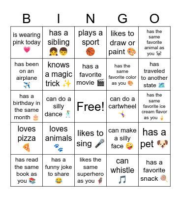 Friendship Bingo Card