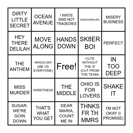 SMILE, IT'S EMO TIME! Bingo Card