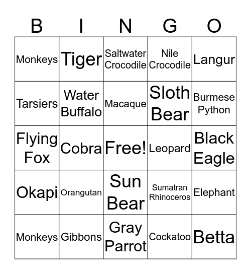Jungle Bingo Card