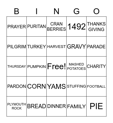 THANKSGIVIVNG BINGO Card