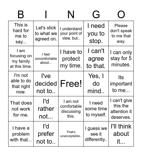 Boundries Bingo Card