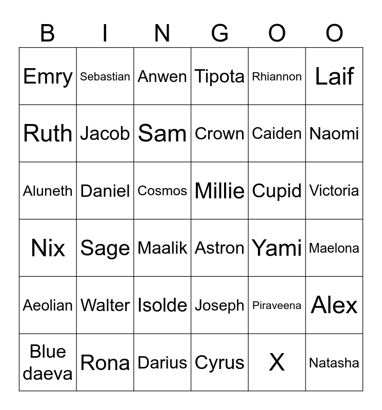 Big guess who Bingo Card