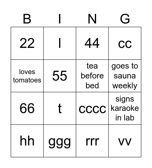 Wellness Bingo Card