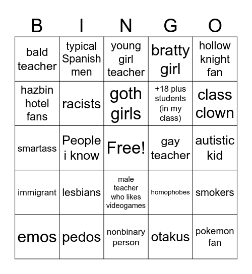 School Bingo Card