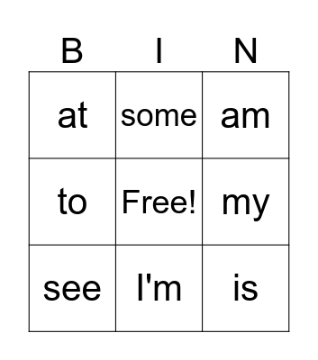 Sight Words Bingo Card