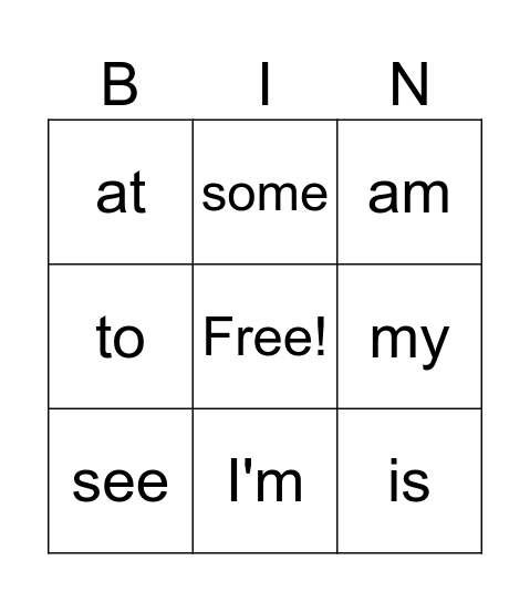 Sight Words Bingo Card