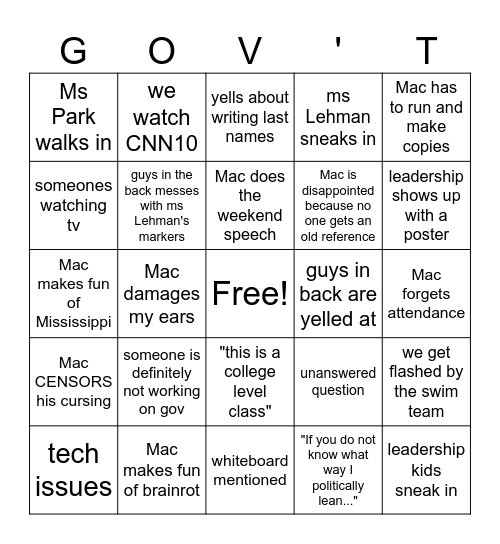 ap gov bingo Card