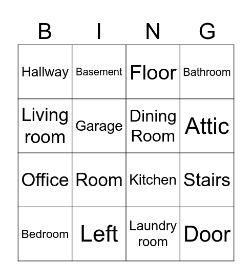House Vocab Bingo Card