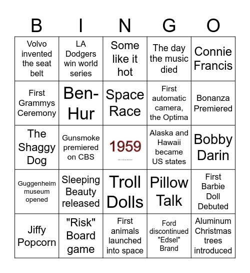 1959 Bingo Card