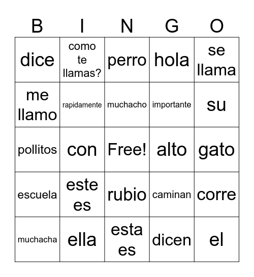 Somos 1 Unit 1-2 Bingo Card