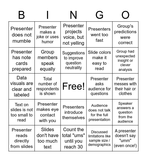 Polling Project Bingo Card