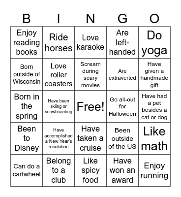 Icebreaker Bingo Card