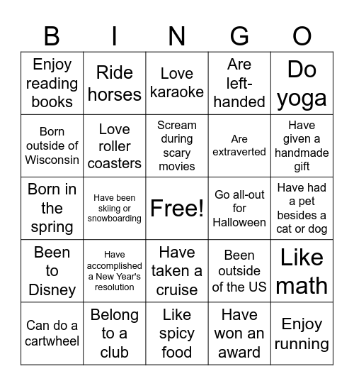 Icebreaker Bingo Card