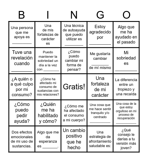 Spanish SUD BINGO Card