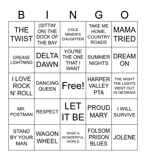 NAME THAT TUNE Bingo Card